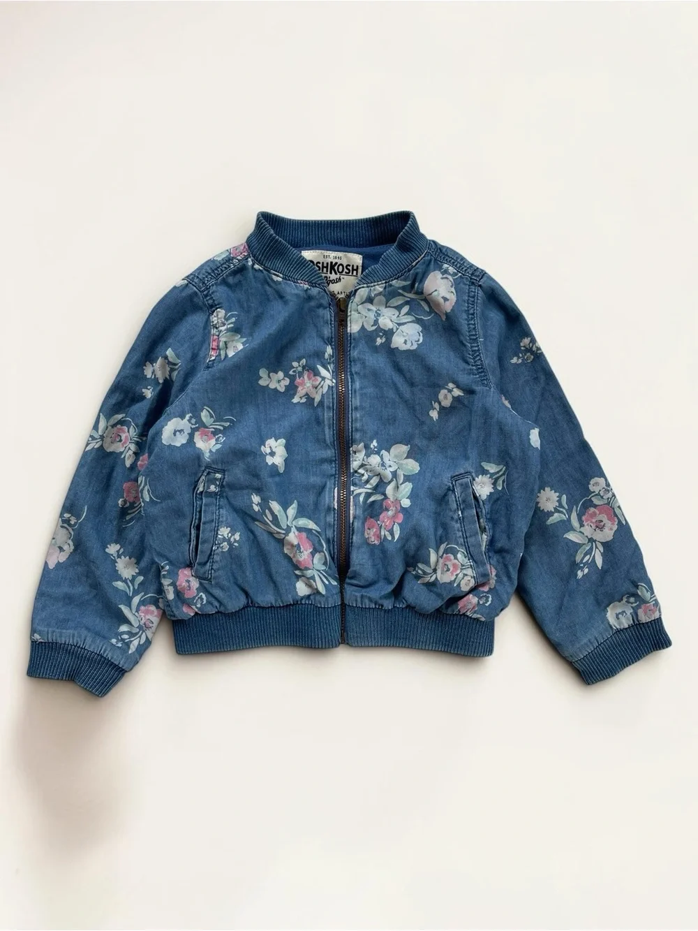 OSHKOSH VGUC Chambray Floral Lightweight Bomber Jacket
